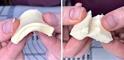 🥐 Beurre idéal pour le tourage: plastique quand il est froid (à gauche), mais pas cassant quand il est froid (à droite)